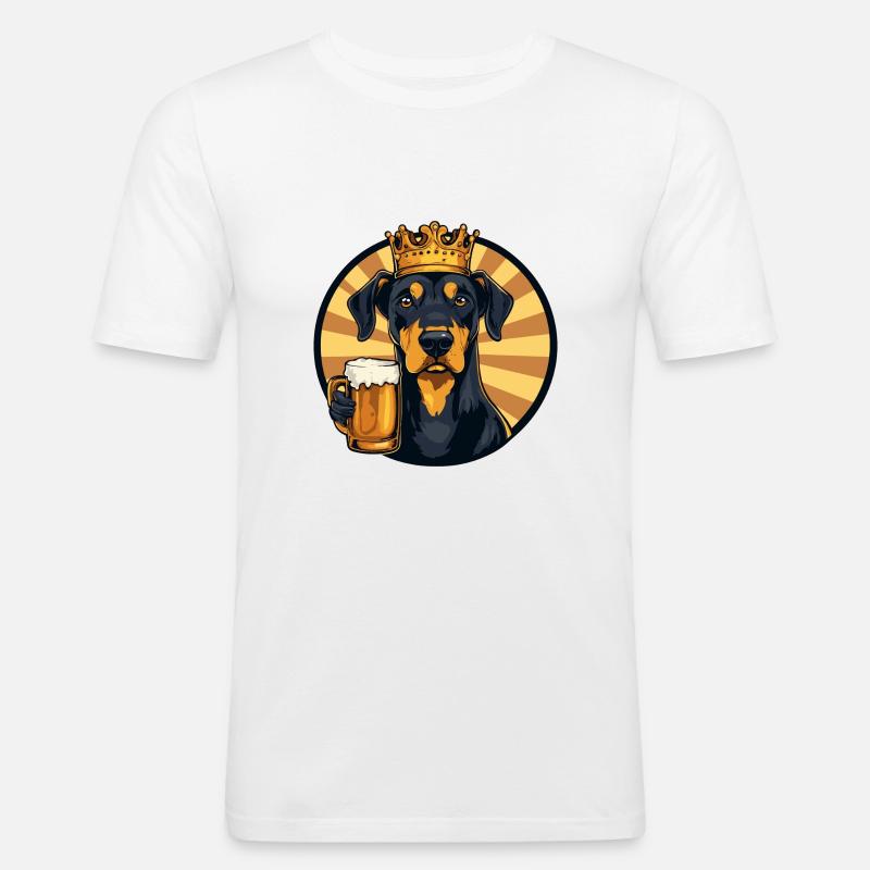 Dobermann Hund Bier Comic - Männer Slim Fit T-Shirt - Weiß