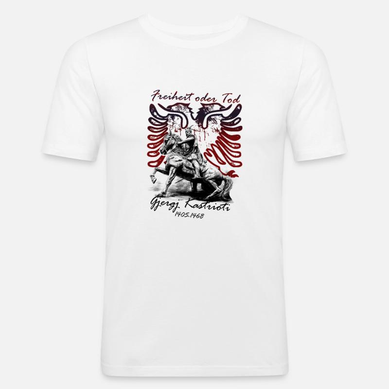 Freiheit oder Tod- Skanderbeg - Männer Slim Fit T-Shirt - Weiß