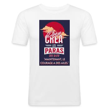 God created the paratroopers and said... - Men's Slim Fit T-Shirt - white - Front - Nik (191cm)