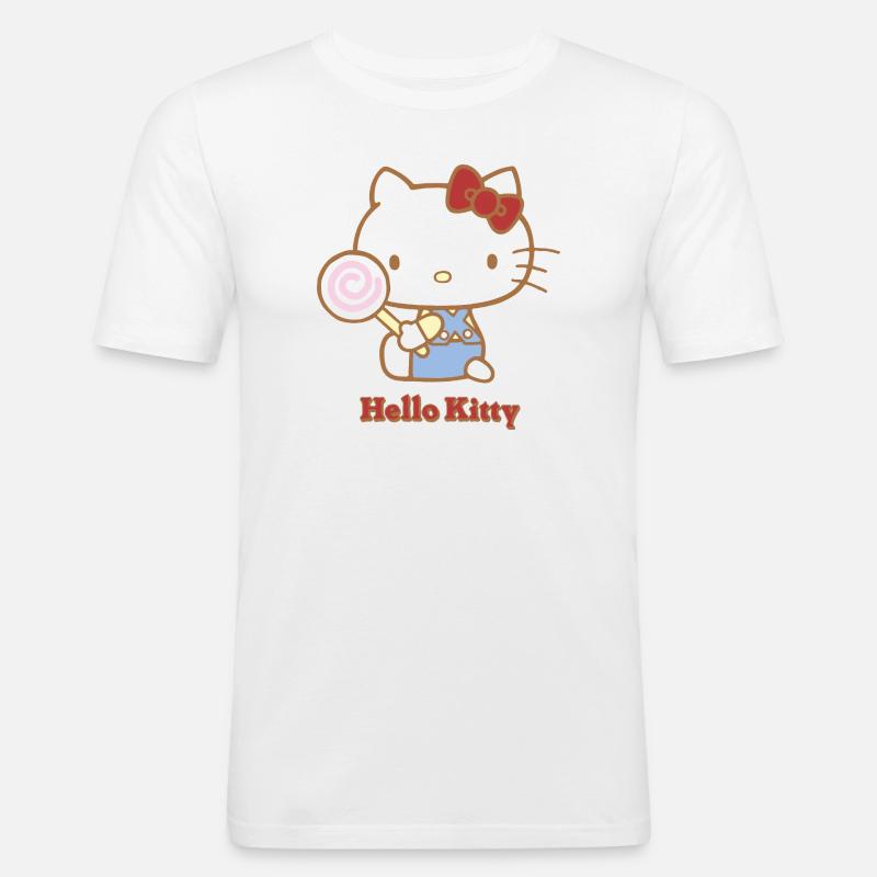 Hello Kitty Mit Einem Lollipop - Männer Slim Fit T-Shirt - Weiß