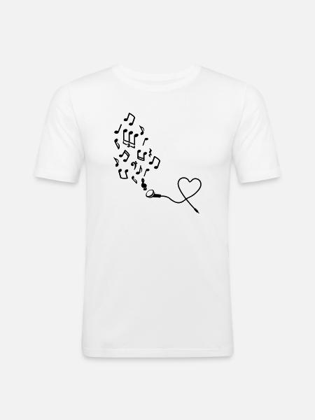 Kopfhörer mit Noten - Männer Slim Fit T-Shirt - Weiß
