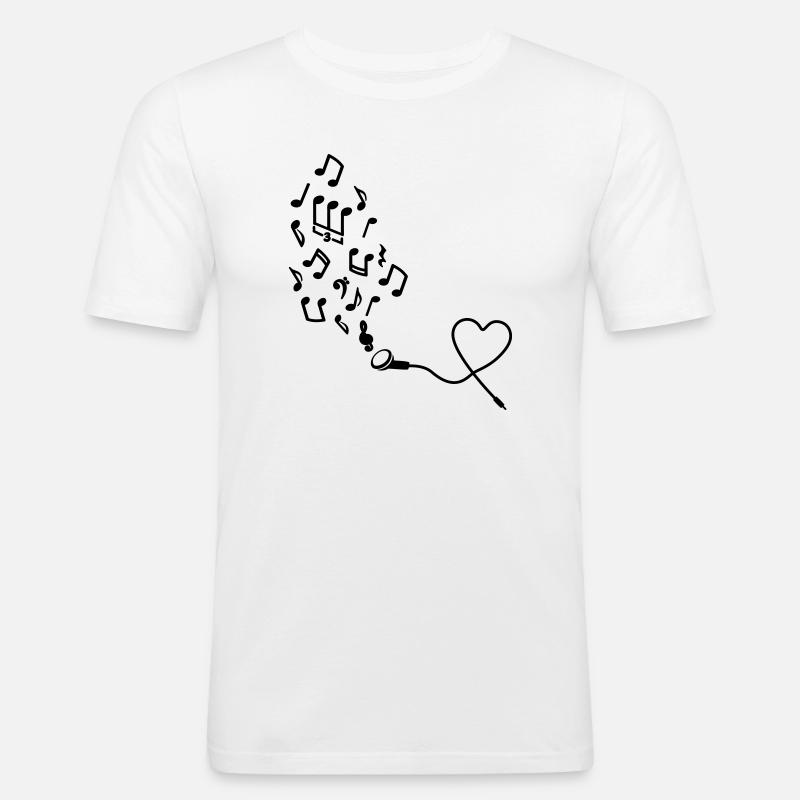 Kopfhörer mit Noten - Männer Slim Fit T-Shirt - Weiß
