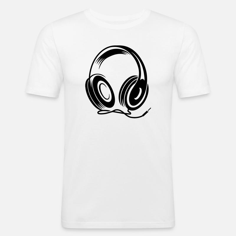 a headphone with cable - Men's Slim Fit T-Shirt - white