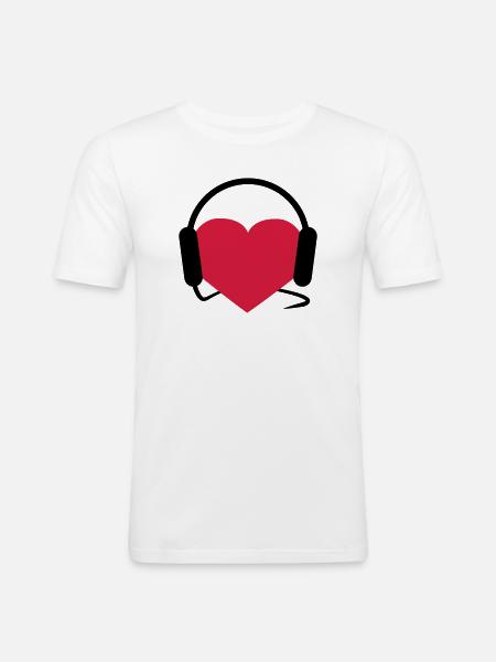 Herz mit Kopfhörern - Männer Slim Fit T-Shirt - Weiß