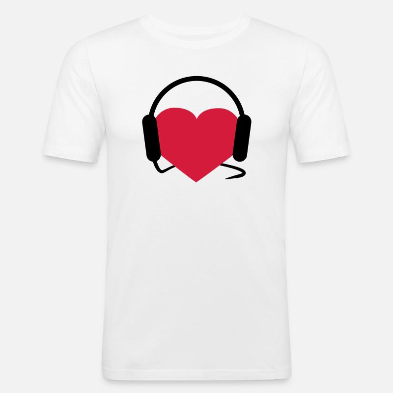 Herz mit Kopfhörern - Männer Slim Fit T-Shirt - Weiß