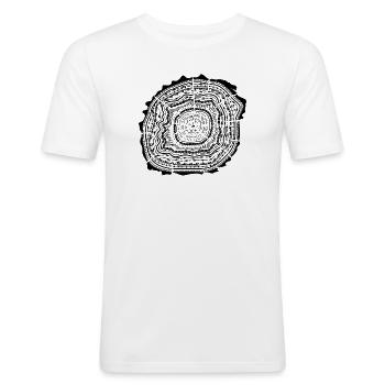 Holzscheibe mit Rinde - Baumringe - Männer Slim Fit T-Shirt - Weiß - Vorne - Nik (191cm)