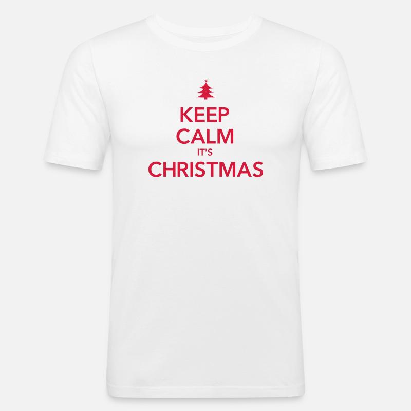 RESTEZ CALME C’EST NOËL Weihnachten - T-shirt près du corps Homme - blanc