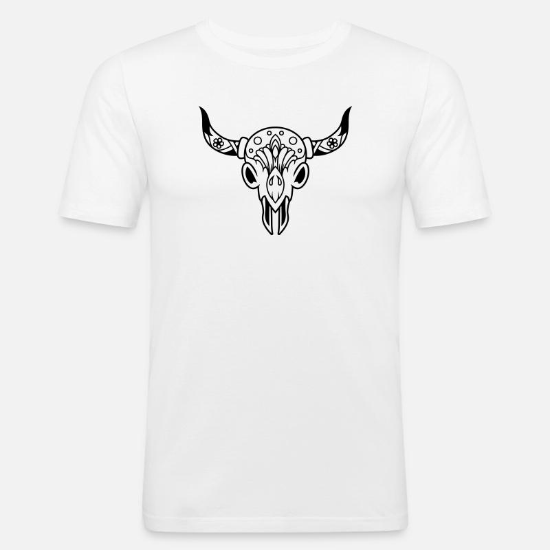 Schädel mit Hörnern - Männer Slim Fit T-Shirt - Weiß