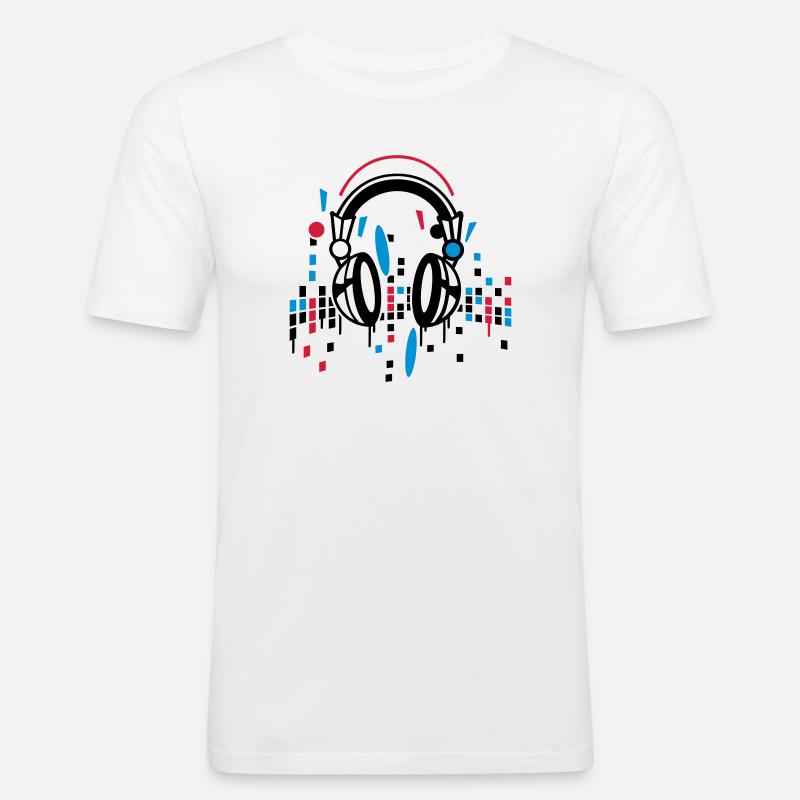 Kopfhörer Equalizer Zeichnung - Männer Slim Fit T-Shirt - Weiß