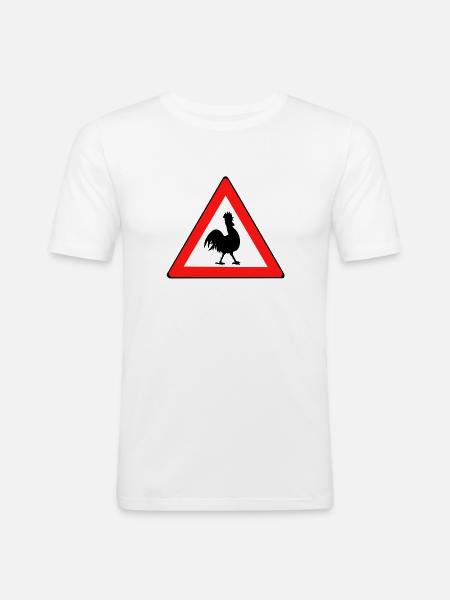 Hühnerwarnschild mit Humor - Männer Slim Fit T-Shirt - Weiß