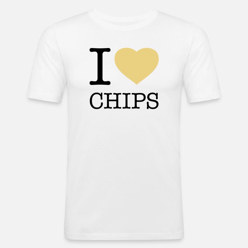 I LOVE CHIPS - Männer Slim Fit T-Shirt - Weiß