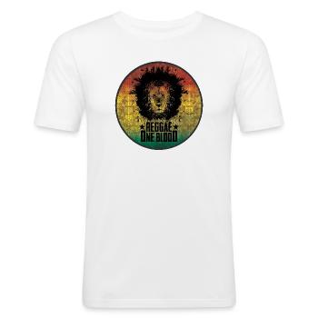 Motif lion reggae avec dégradé - T-shirt près du corps Homme - blanc - Devant - Nik (191cm)