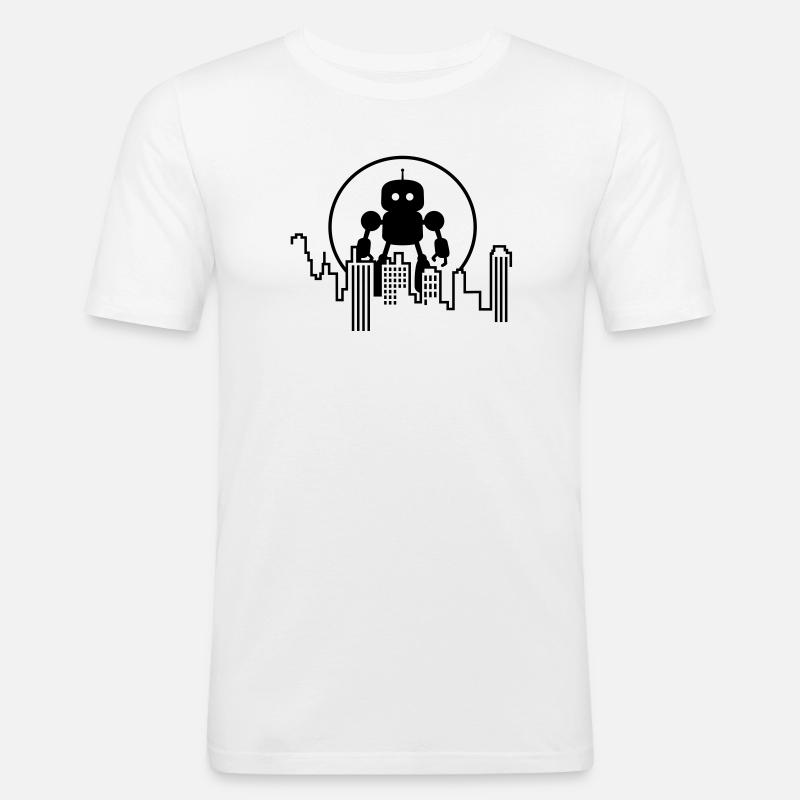 Futuristische Robot Skyline – Android - Männer Slim Fit T-Shirt - Weiß