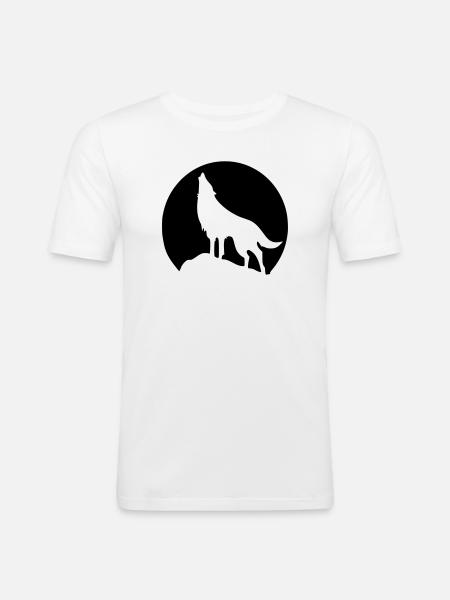Wolf - Mond - Männer Slim Fit T-Shirt - Weiß