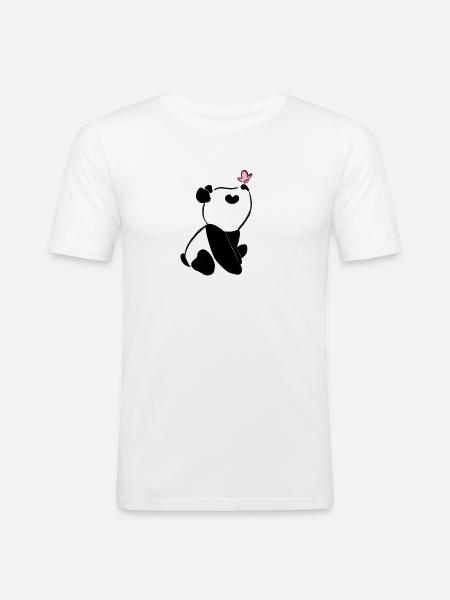 Panda avec papillon – Motif d’animal mignon - T-shirt près du corps Homme - blanc