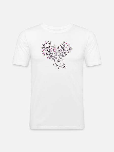 Deer Antlers Deer Flowers Flowers Floral Spring - Men's Slim Fit T-Shirt - white