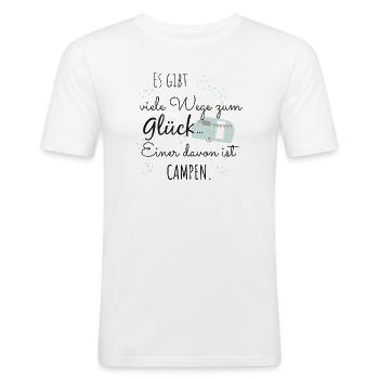 Camping Glück Campen Camper Zelt Spruch Geschenk - Männer Slim Fit T-Shirt - Weiß - Vorne - Nik (191cm)