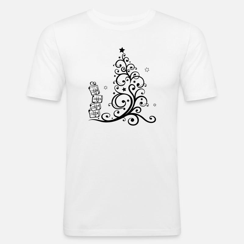 Weihnachtsbaum mit Geschenken und Sternen - Männer Slim Fit T-Shirt - Weiß