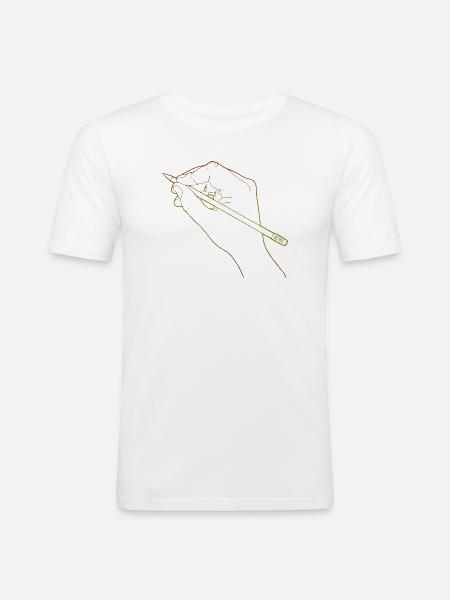 Sketched hand holding a pencil - Men's Slim Fit T-Shirt - white