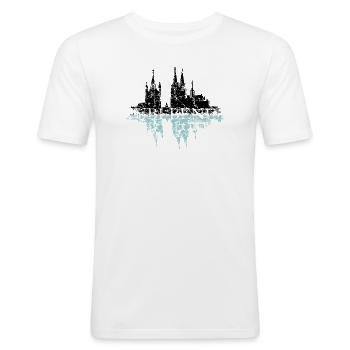 UBI BENE IBI COLONIA Köln Rhein Skyline Spruch - Männer Slim Fit T-Shirt - Weiß - Vorne - Nik (191cm)