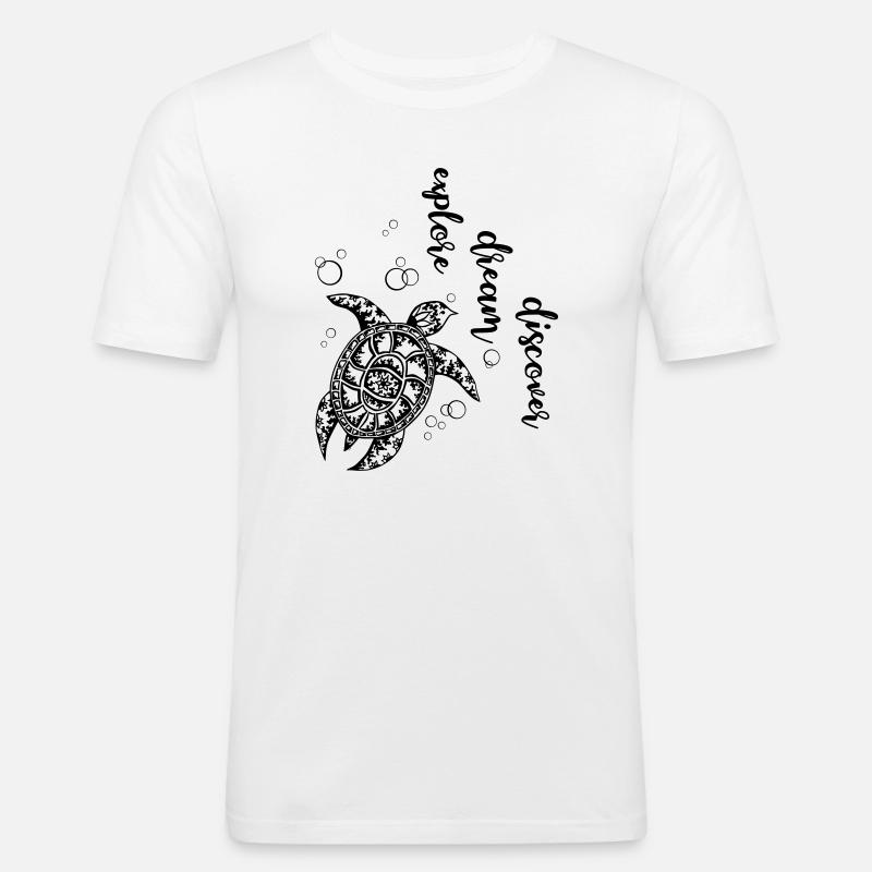Explore Dream Discover - Turtle - Männer Slim Fit T-Shirt - Weiß