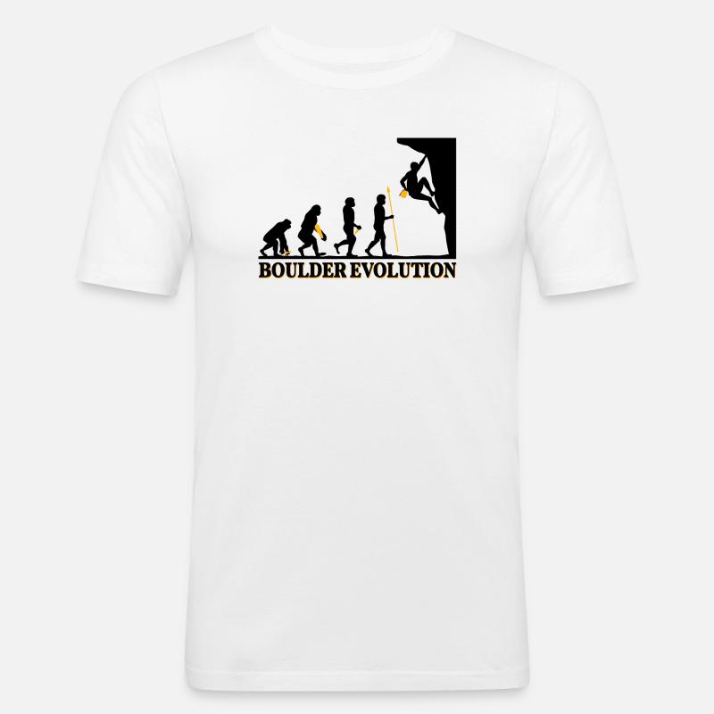 Boulder Evolution Klettern Bergsteigen Spruch - Männer Slim Fit T-Shirt - Weiß