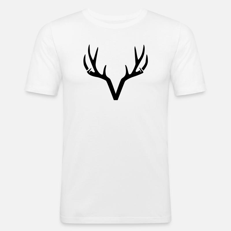 Geweih Hirsch Jäger Natur minimalistisch - Männer Slim Fit T-Shirt - Weiß