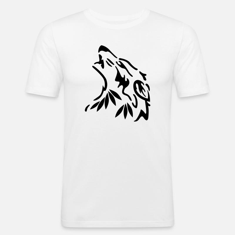 wolf - Männer Slim Fit T-Shirt - Weiß