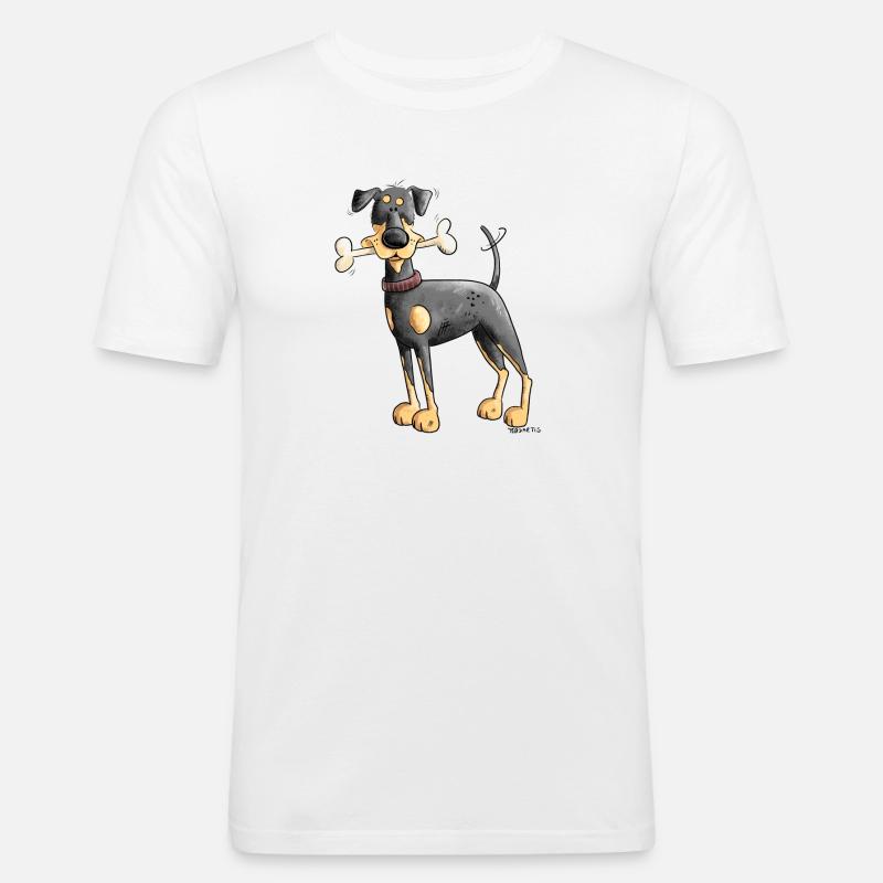Dobermann Oder Pinscher mit Knochen - Männer Slim Fit T-Shirt - Weiß