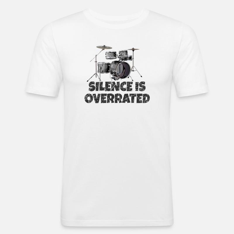 Silence is overrated - Drummer Drum Kit - Männer Slim Fit T-Shirt - Weiß