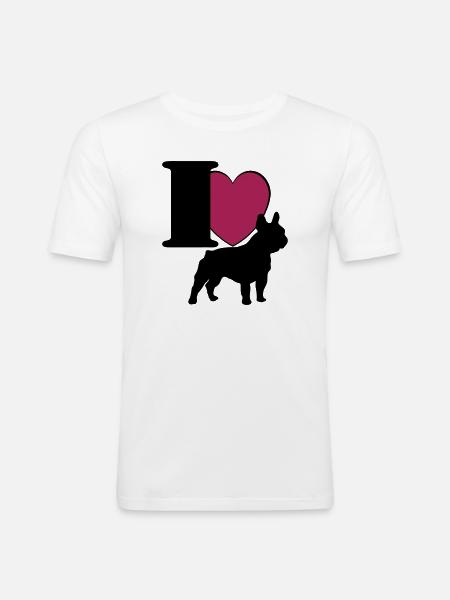 Bouledogue français j'adore ... / + - T-shirt près du corps Homme - blanc