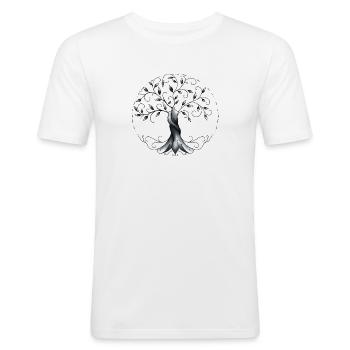 arbre de vie - T-shirt près du corps Homme - blanc - Devant - Nik (191cm)