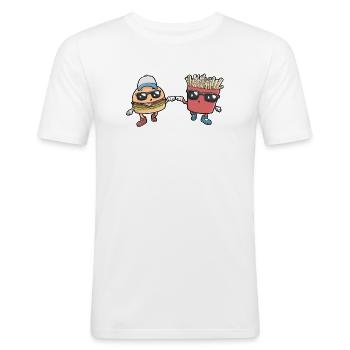 Burger Pommes Fast Food - Männer Slim Fit T-Shirt - Weiß - Vorne - Nik (191cm)