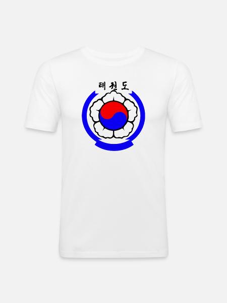 Logotipo de Taekwondo Artes marciales coreanas - Camiseta ajustada hombre - blanco