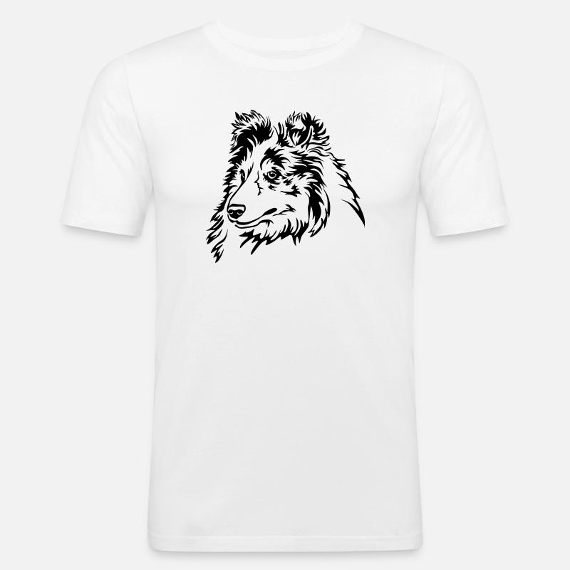 Sheltie Kopf - Männer Slim Fit T-Shirt - Weiß