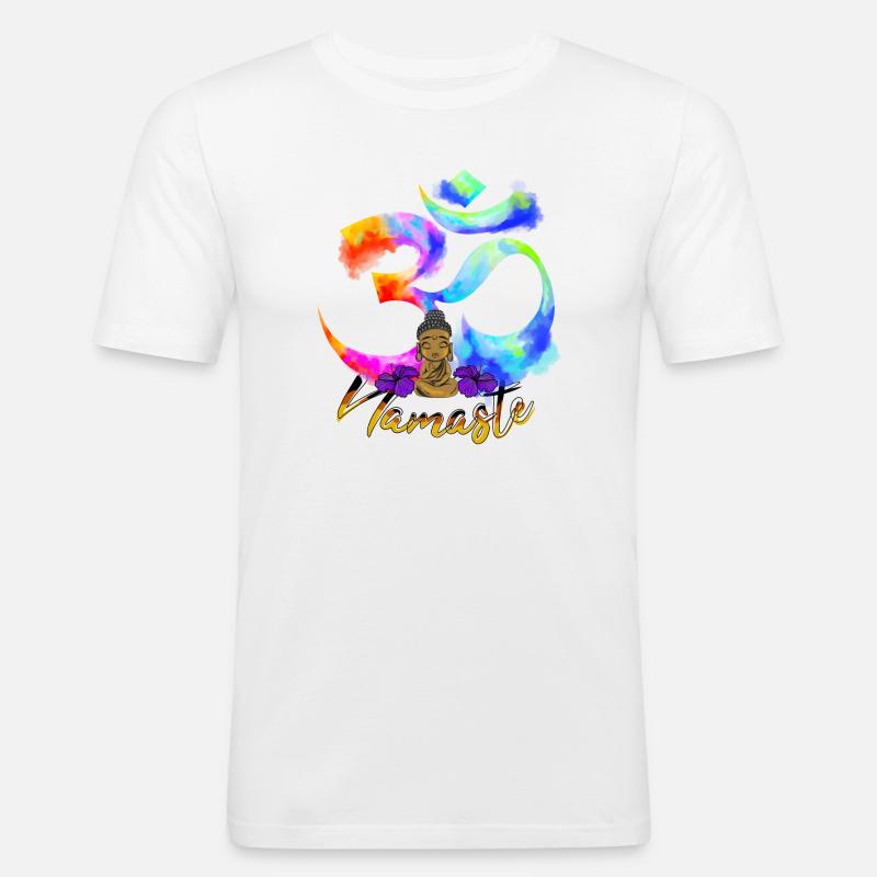 Namaste-Bogen-Iris-Buddha - Männer Slim Fit T-Shirt - Weiß