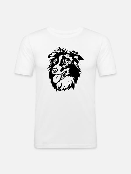 Border Collie Kopf - Männer Slim Fit T-Shirt - Weiß