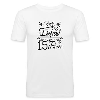 Seit 15 Jahren verheiratet - Hochzeit Jubiläum - Männer Slim Fit T-Shirt - Weiß - Vorne - Nik (191cm)