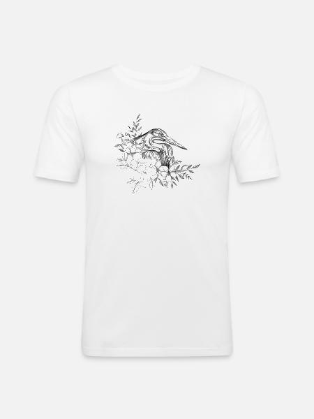 Dessin héron floral - T-shirt près du corps Homme - blanc