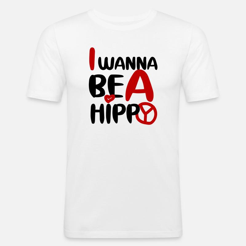 I WANNA BE A HIPPY, PLAIN - Männer Slim Fit T-Shirt - Weiß