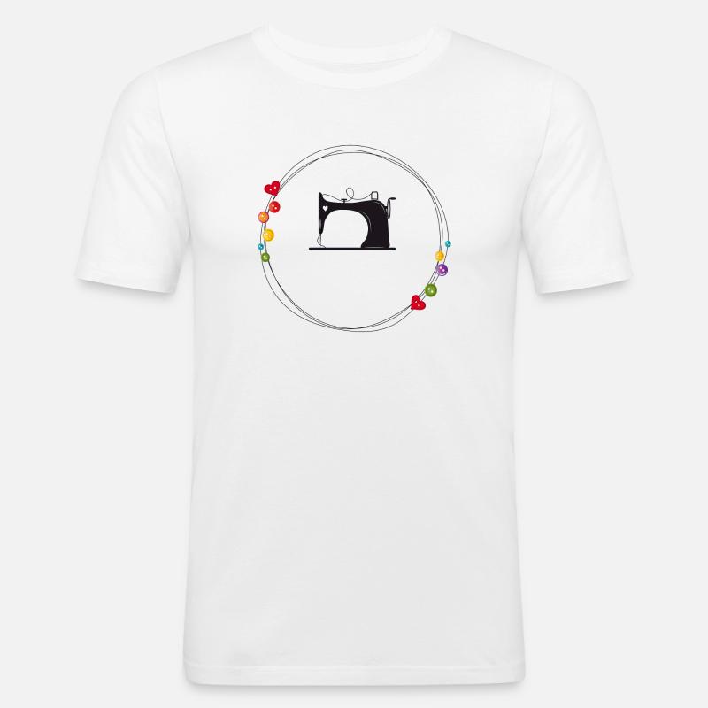 nostalgisch stilisierte Nähmaschine mit Knöpfe - Männer Slim Fit T-Shirt - Weiß