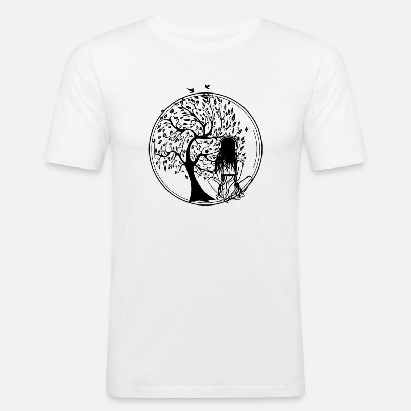 Tree Silhouette Ohrhörer - Männer Slim Fit T-Shirt - Weiß