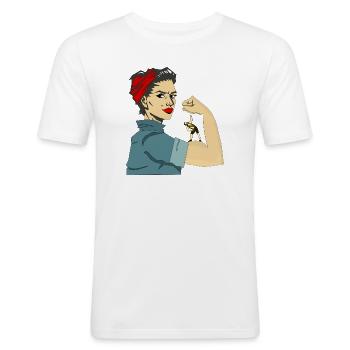 STARKE FRAUEN - Männer Slim Fit T-Shirt - Weiß - Vorne - Nik (191cm)