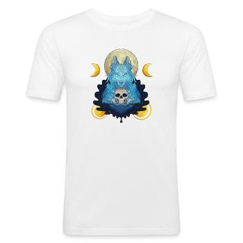 Blue Ink Spirits - Mondhexe und Schädelwolf - Männer Slim Fit T-Shirt - Weiß - Vorne - Nik (191cm)