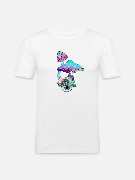 Magic Mushrooms Neon Zauber Pilze Psychedelic - Men's Slim Fit T-Shirt - white