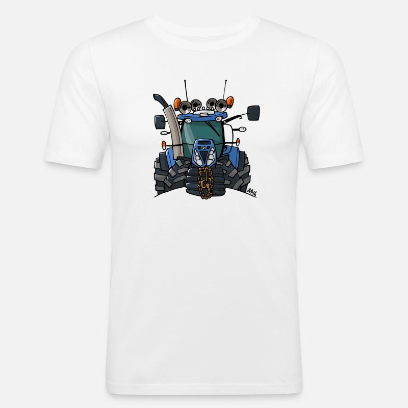0397 Blauer Traktor - Männer Slim Fit T-Shirt - Weiß