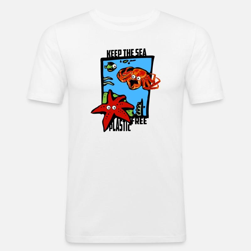 Halte das Meer Plastikfrei - Männer Slim Fit T-Shirt - Weiß