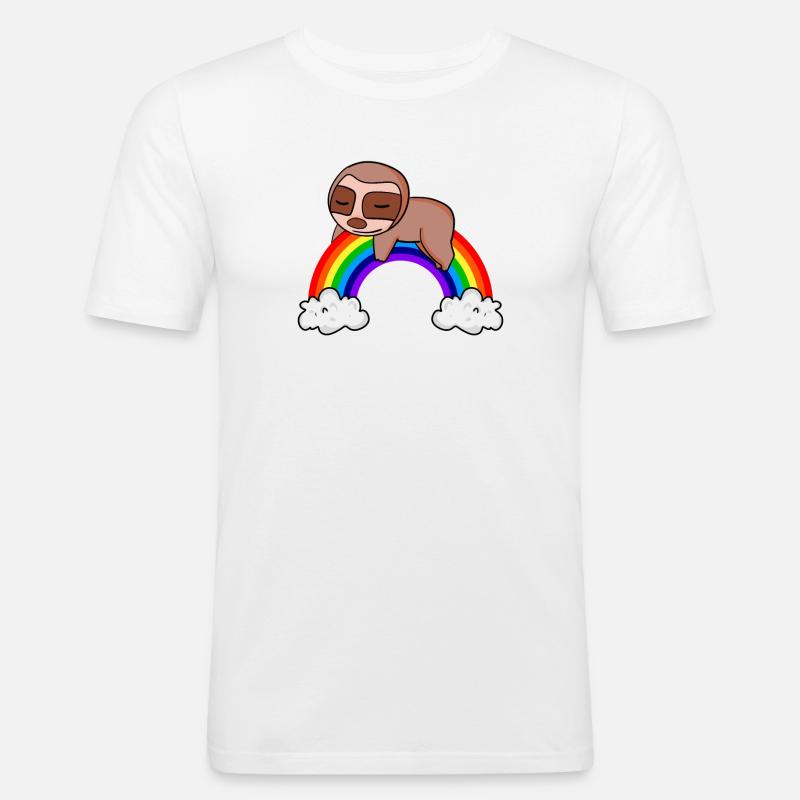 Regenbogen Faultier - Männer Slim Fit T-Shirt - Weiß