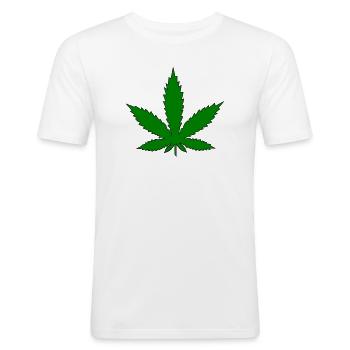Hanfblatt - Männer Slim Fit T-Shirt - Weiß - Vorne - Nik (191cm)