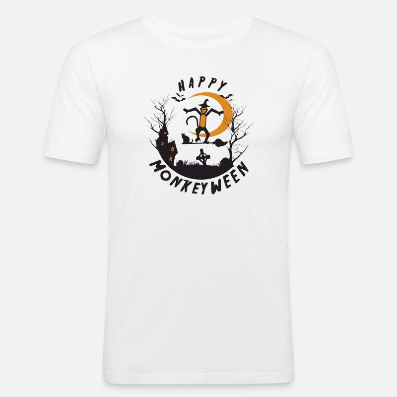 Happy Monkeyween - Männer Slim Fit T-Shirt - Weiß